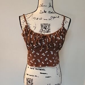 Brown and White Ruffled Crop Camisole